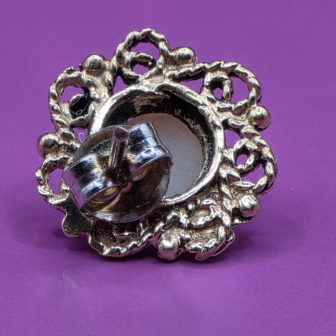 14K Gold & Pearl Filigree Surround Stud Earrings
