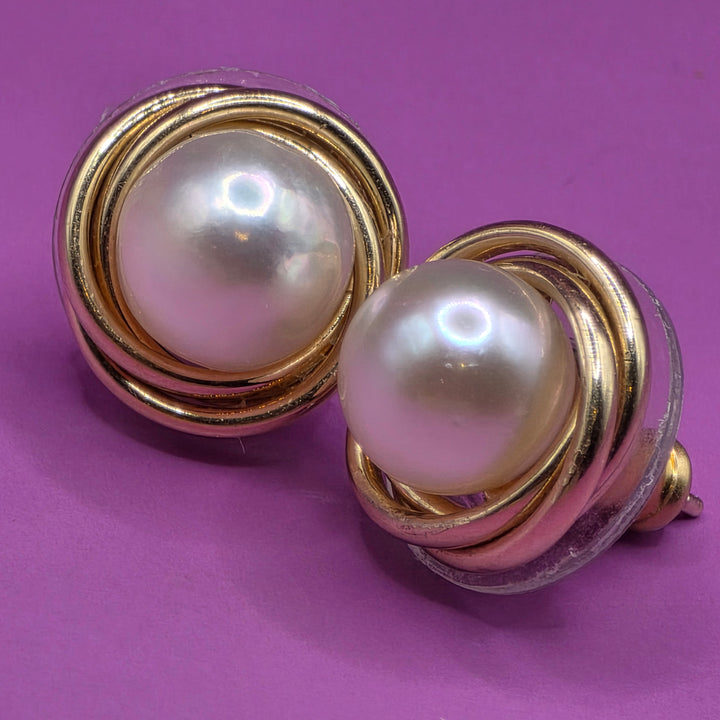 14K Gold & Pearl Stud Earrings