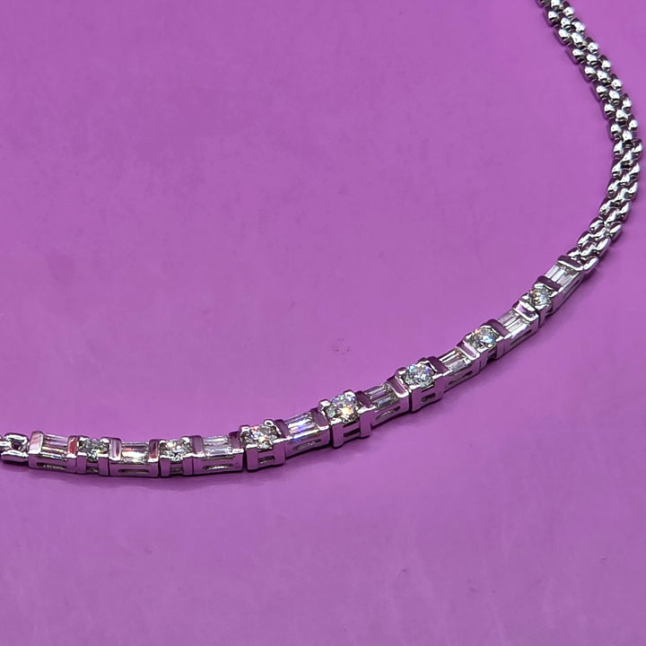White Gold Mesh Link & Diamond Bar Necklace