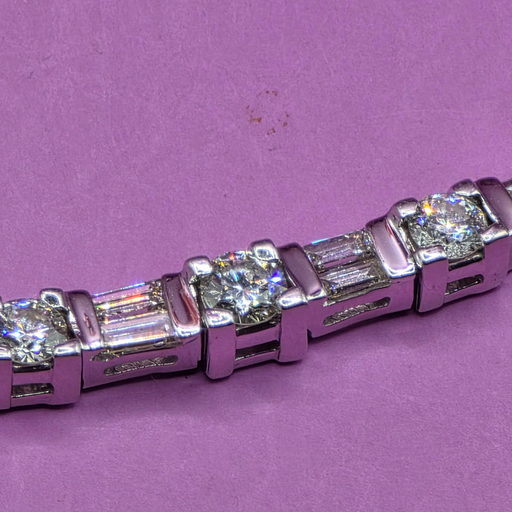 White Gold Mesh Link & Diamond Bar Necklace