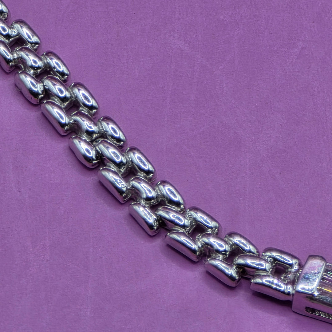 White Gold Mesh Link & Diamond Bar Necklace