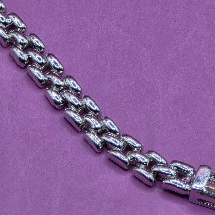 White Gold Mesh Link & Diamond Bar Necklace