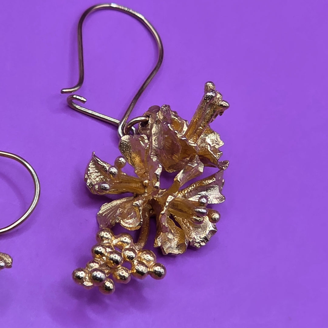 Gold Lilly and Berry Dangle Earrings