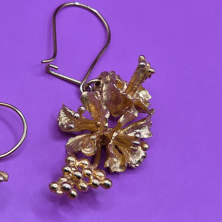 Gold Lilly and Berry Dangle Earrings