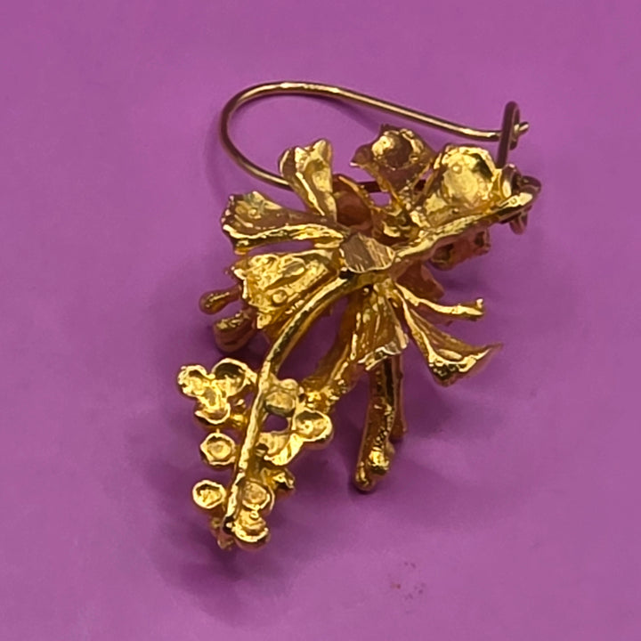 Gold Lilly and Berry Dangle Earrings