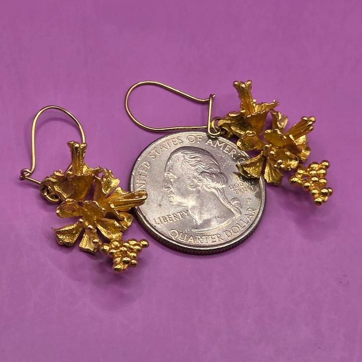 Gold Lilly and Berry Dangle Earrings
