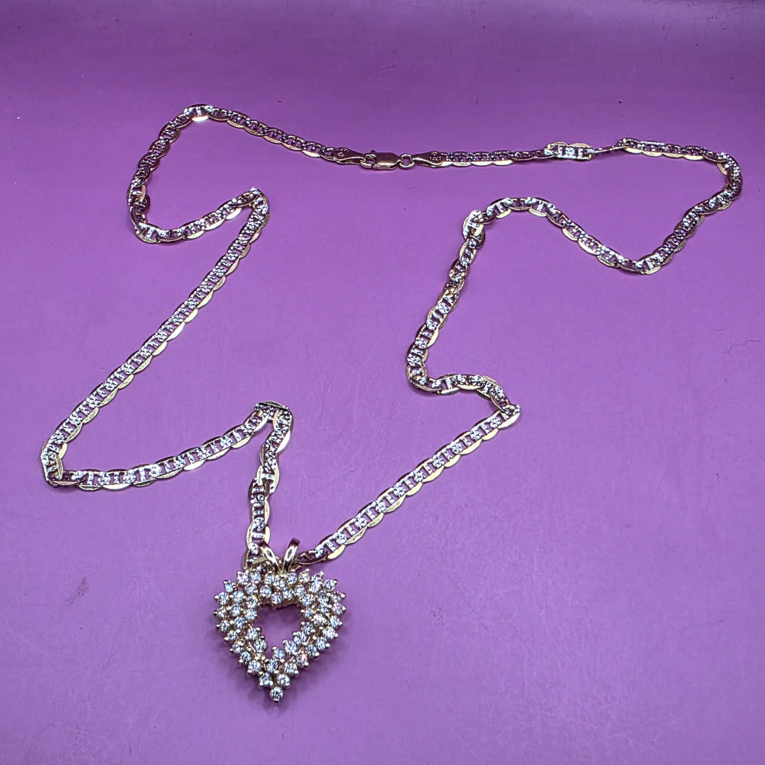 Gold & Diamond Encrusted Symmetrical Heart Necklace