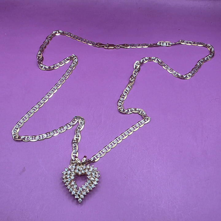 Gold & Diamond Encrusted Symmetrical Heart Necklace