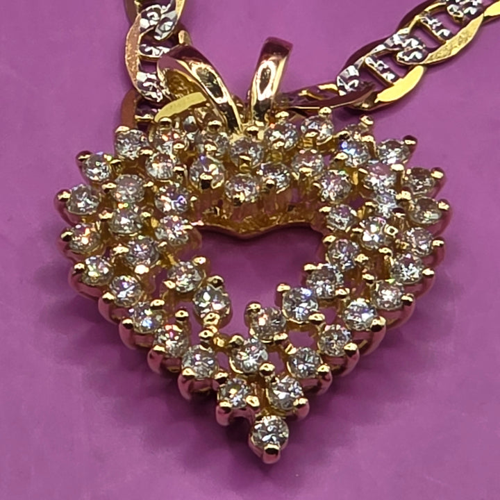 Gold & Diamond Encrusted Symmetrical Heart Necklace