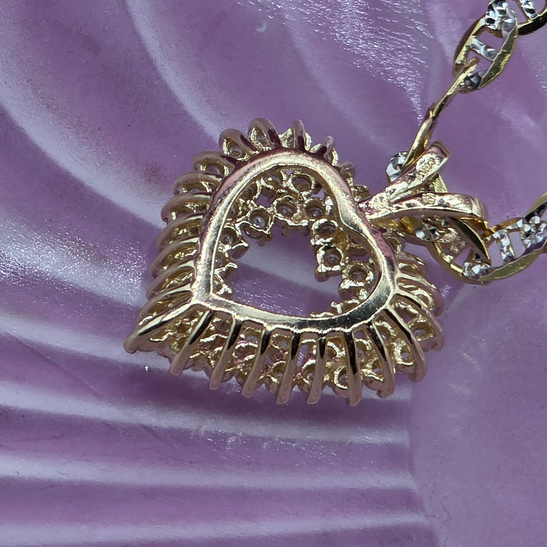 Gold & Diamond Encrusted Symmetrical Heart Necklace