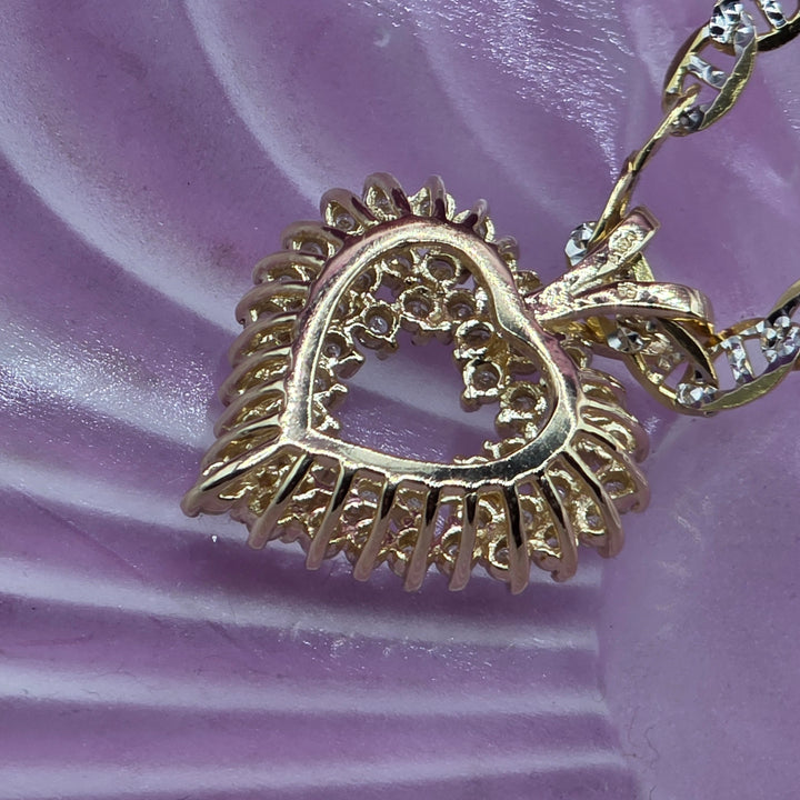 Gold & Diamond Encrusted Symmetrical Heart Necklace