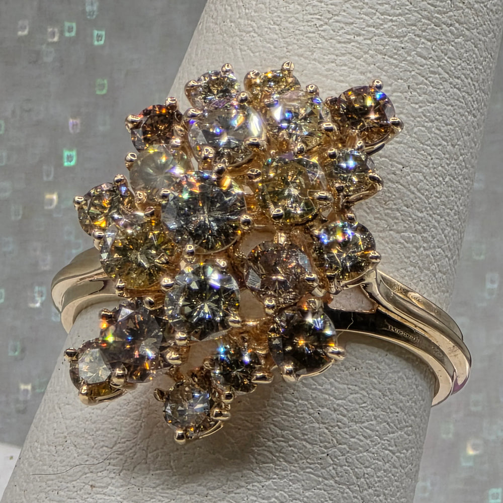 Gold & Diamond Cluster Statement Ring - Estate Jewelry Priced Right