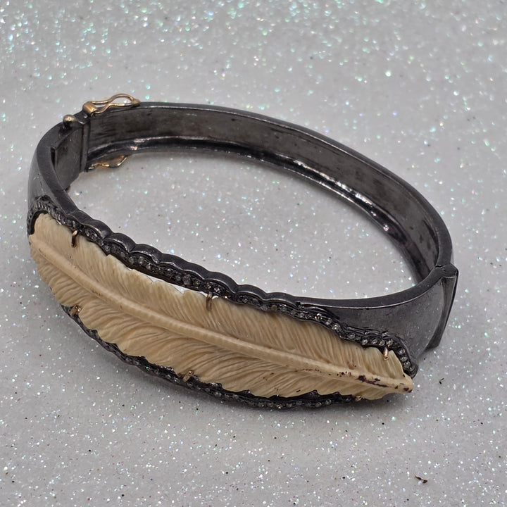 Oxidized Sterling Silver & Natural Material Bangle Bracelet