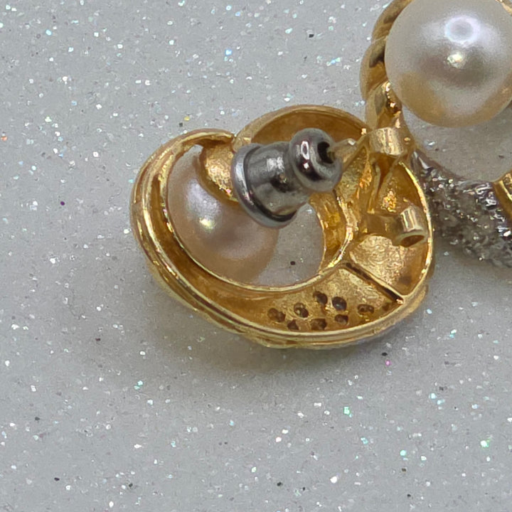 14K Gold, Pearl & Diamond Cornucopia Stud Earrings