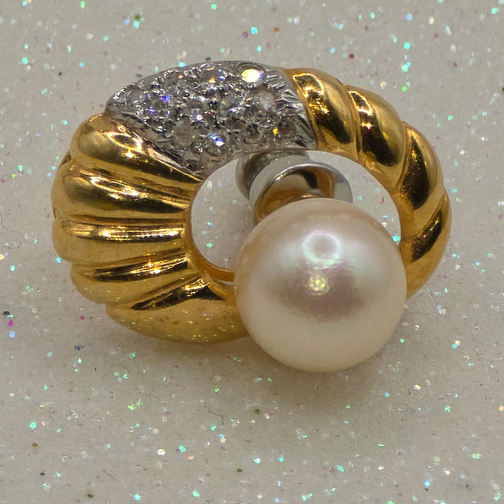 14K Gold, Pearl & Diamond Cornucopia Stud Earrings
