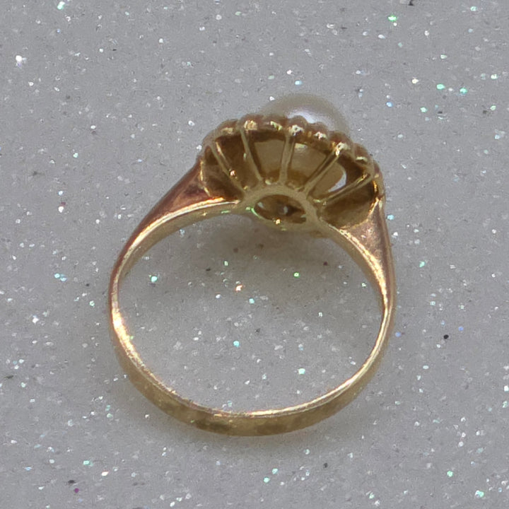 Gold, Pearl and Diamond Bow Accented Ring