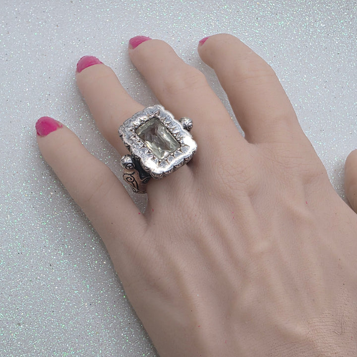 Chunky Cut Crystal Sterling Silver Statement Ring