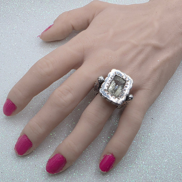 Chunky Cut Crystal Sterling Silver Statement Ring