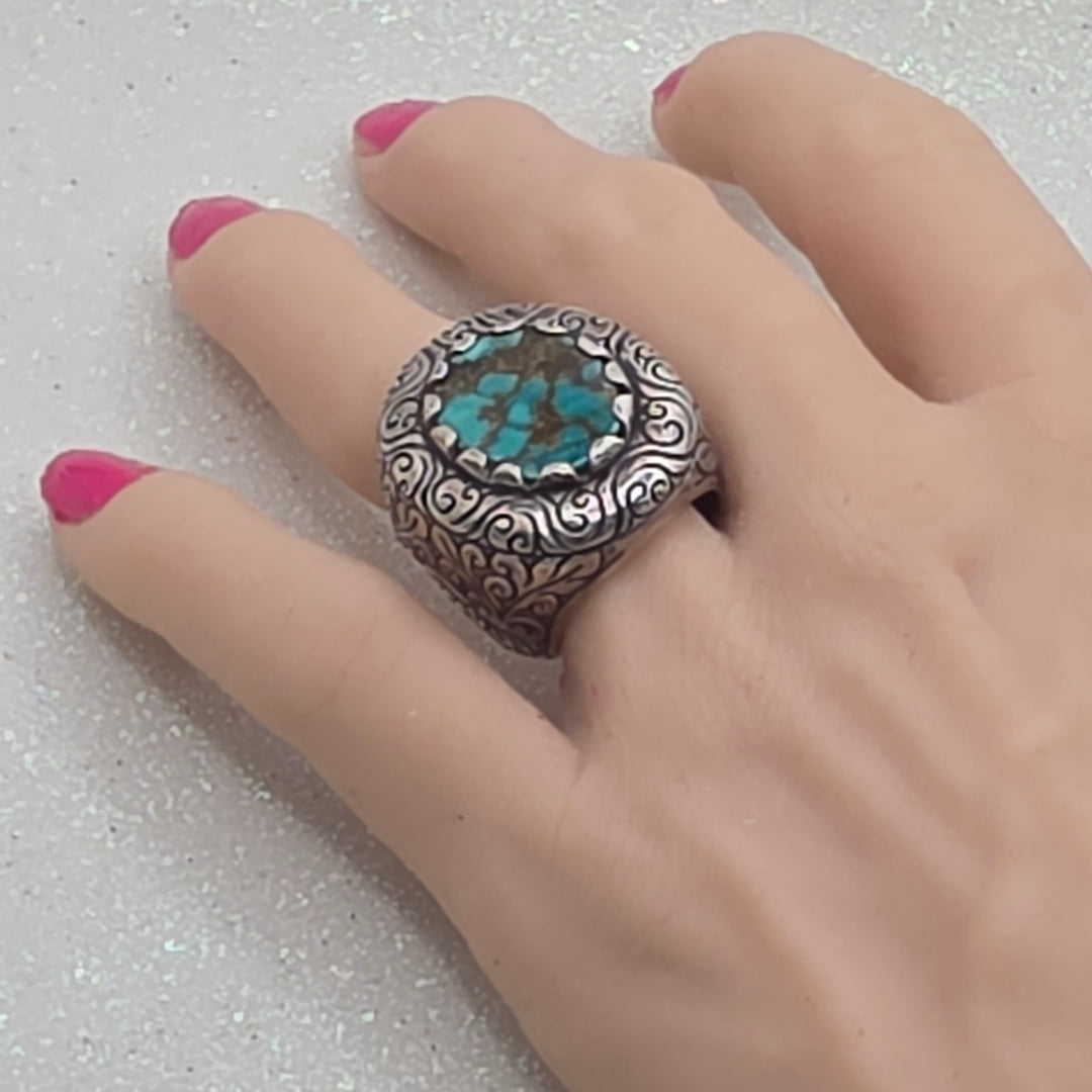 Chunky Polished Turquoise Sterling Silver Statement Ring