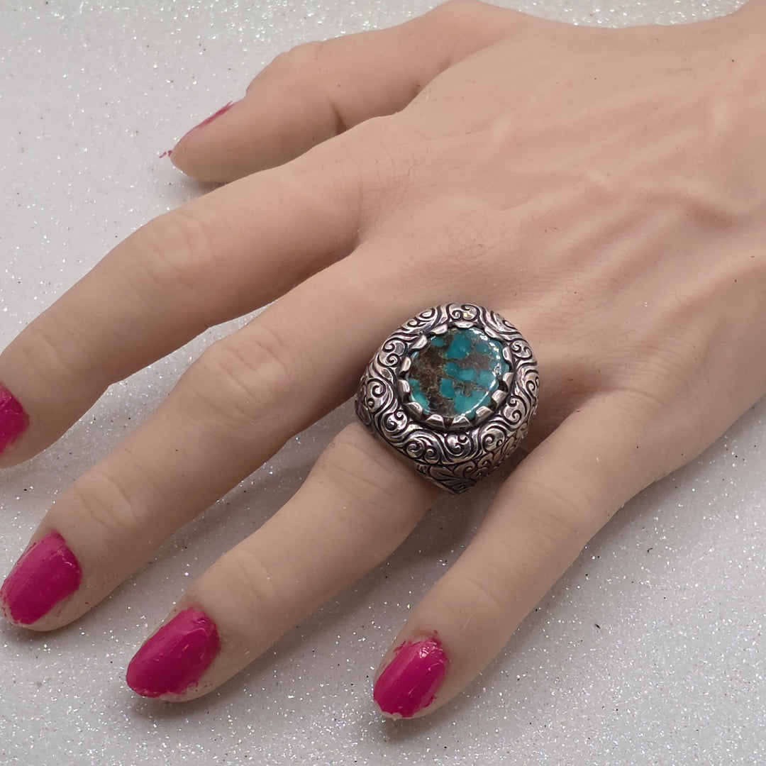 Chunky Polished Turquoise Sterling Silver Statement Ring