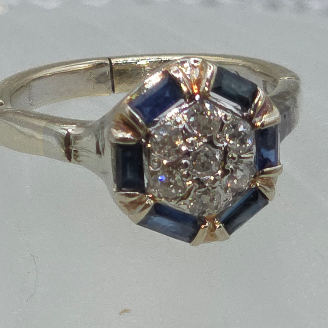 Gold, Diamond & Deep Blue Sapphire Hinged Shank Ring