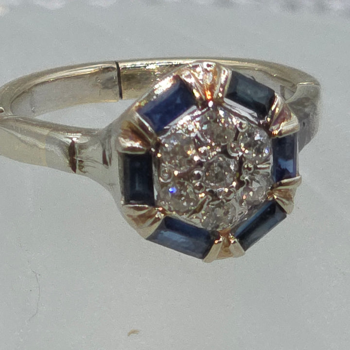 Gold, Diamond & Deep Blue Sapphire Hinged Shank Ring