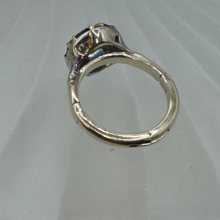 Gold, Diamond & Deep Blue Sapphire Hinged Shank Ring