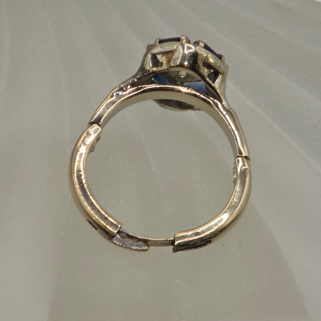Gold, Diamond & Deep Blue Sapphire Hinged Shank Ring