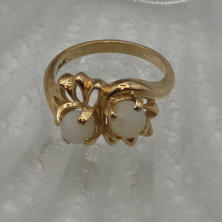 Gold & Pearl Up-Down Flower Ring