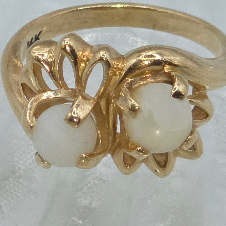 Gold & Pearl Up-Down Flower Ring