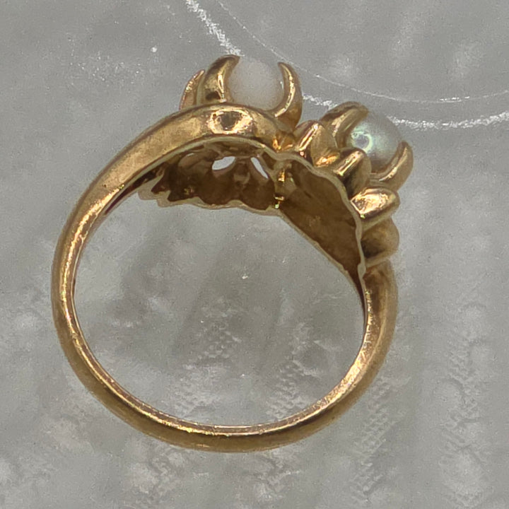 Gold & Pearl Up-Down Flower Ring