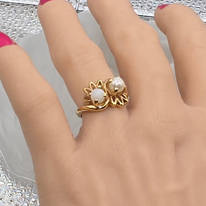 Gold & Pearl Up-Down Flower Ring