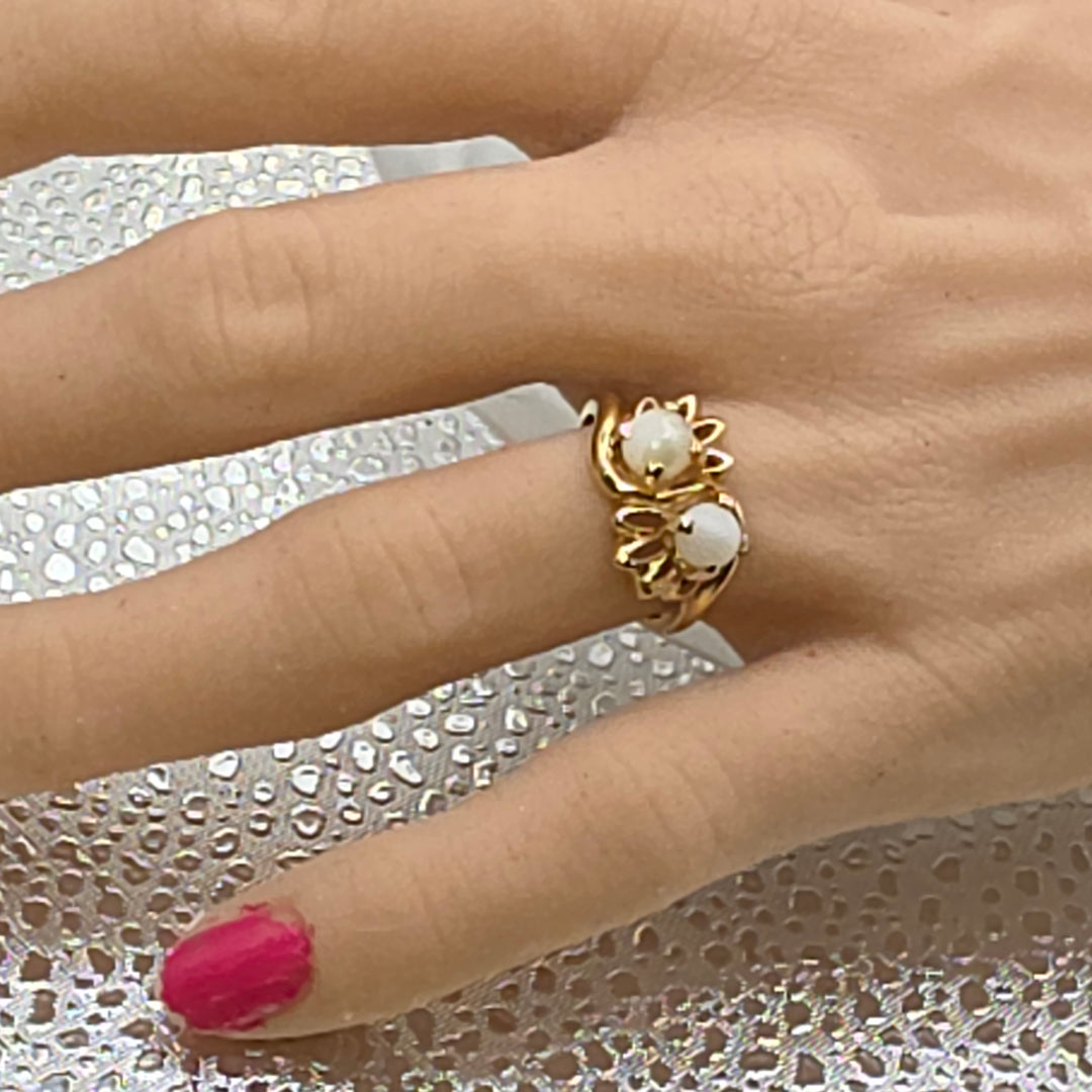 Gold & Pearl Up-Down Flower Ring