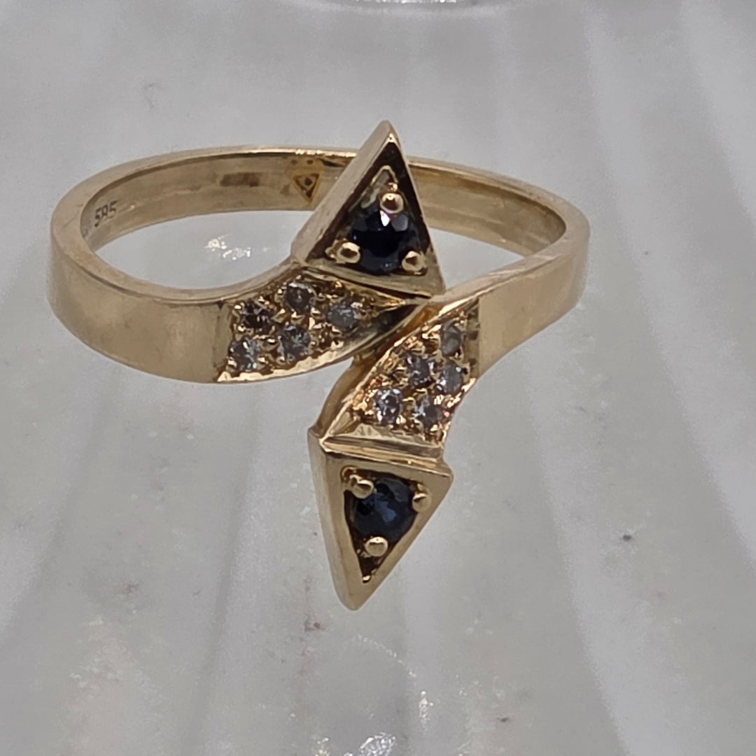 Gold, Sapphire and Diamond Geometric Ring