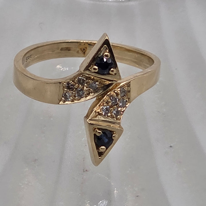 Gold, Sapphire and Diamond Geometric Ring