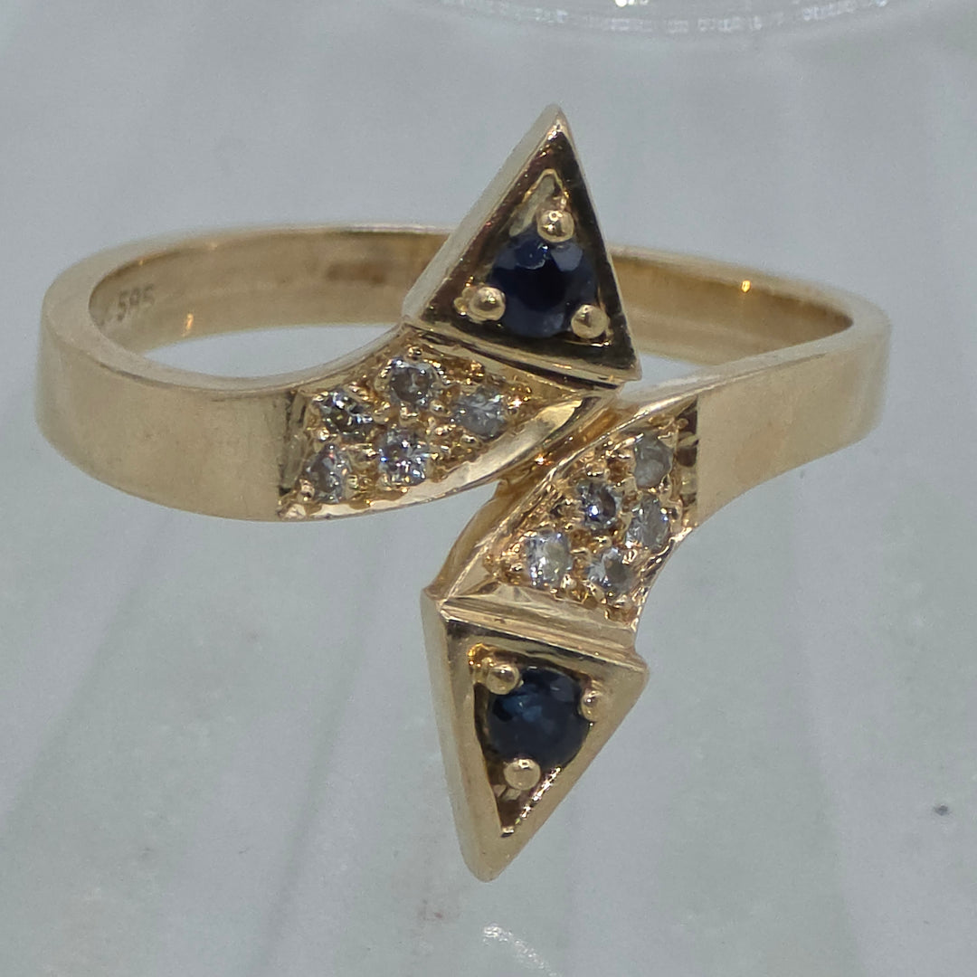 Gold, Sapphire and Diamond Geometric Ring