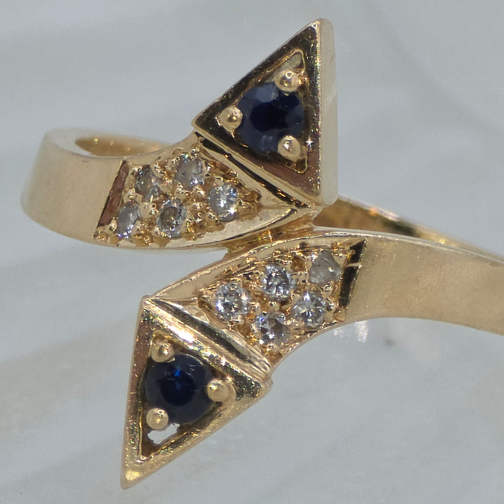 Gold, Sapphire and Diamond Geometric Ring