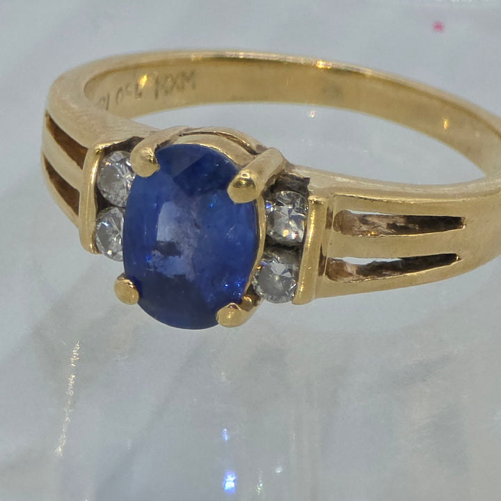 Gold Solitaire Sapphire and Diamond Ring