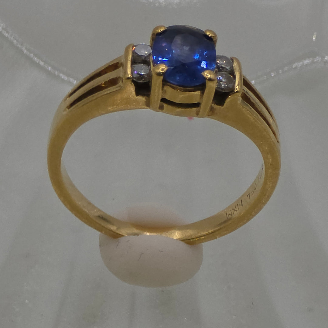 Gold Solitaire Sapphire and Diamond Ring