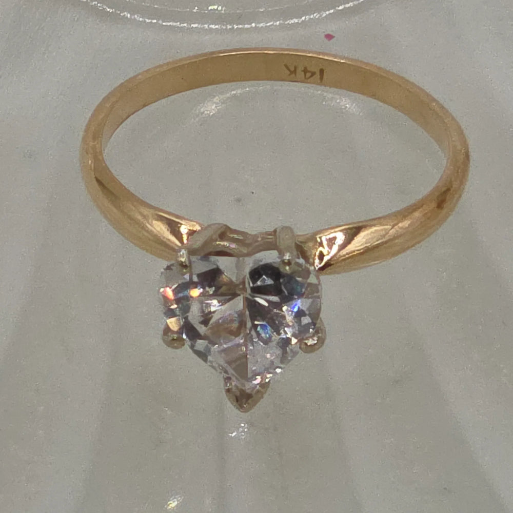 Gold & Simulant Heart Diamond Love Ring - Estate Jewelry Priced Right