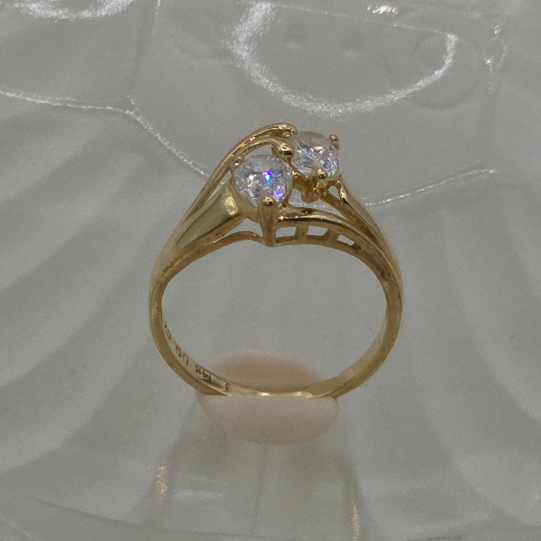 Gold & Double Pear Clear Quartz Ring