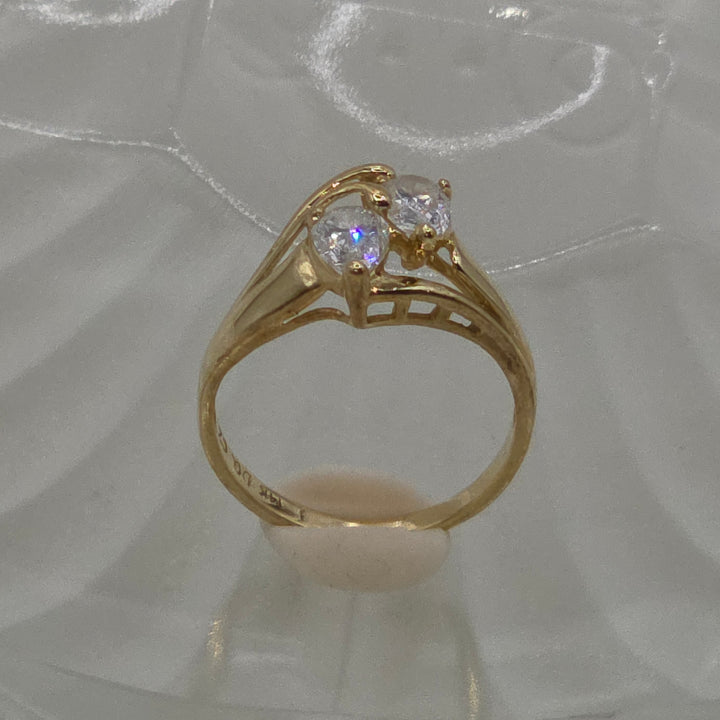 Gold & Double Pear Clear Quartz Ring