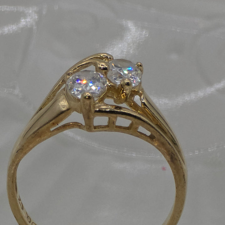 Gold & Double Pear Clear Quartz Ring