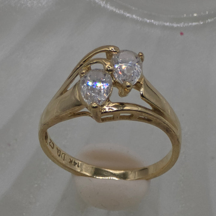Gold & Double Pear Clear Quartz Ring