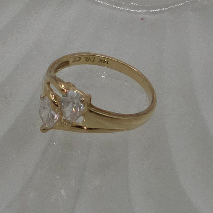 Gold & Double Pear Clear Quartz Ring