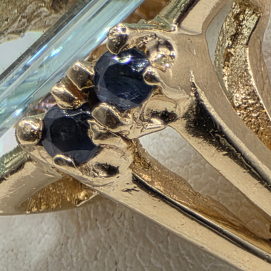 Gold, Emerald Cut Aquamarine & Sapphire Ring