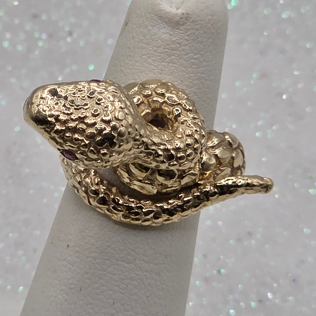 Gold & Ruby Coiled Snake Ring