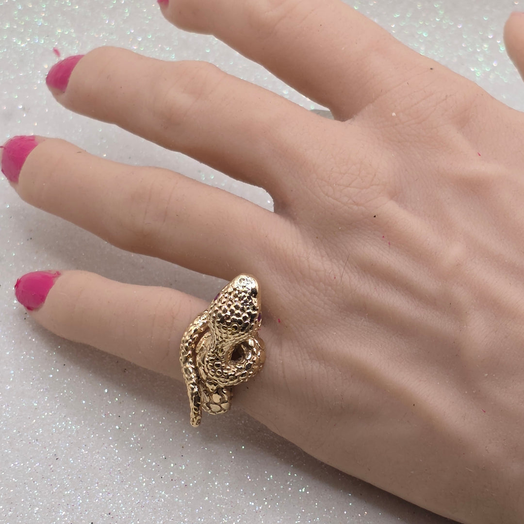 Gold & Ruby Coiled Snake Ring