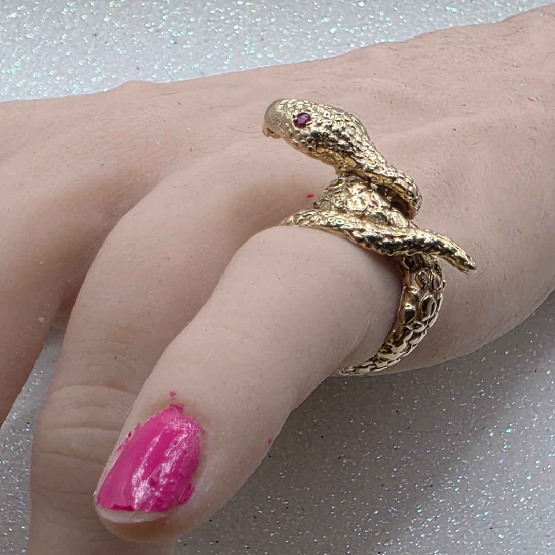 Gold & Ruby Coiled Snake Ring