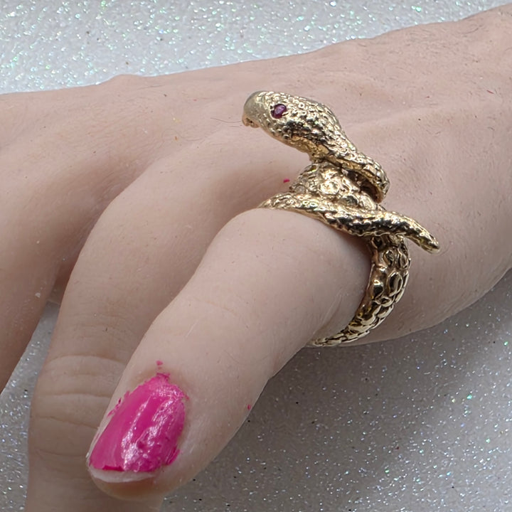 Gold & Ruby Coiled Snake Ring